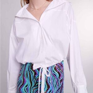 Maje White Button Down Cassidy Cropped Shirt